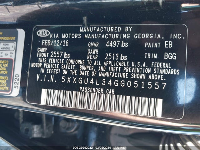KIA OPTIMA EX 2016 5XXGU4L34GG051557 Image 9