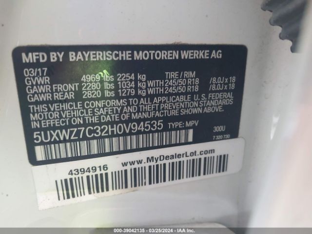 5UXWZ7C32H0V94535 BMW X3 Sdrive28i