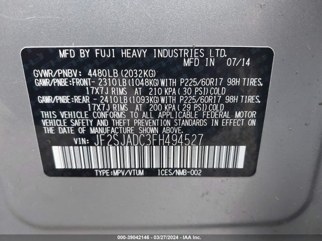 Subaru Forester 2.5i Premium 2015 JF2SJADC3FH494527 Image 9