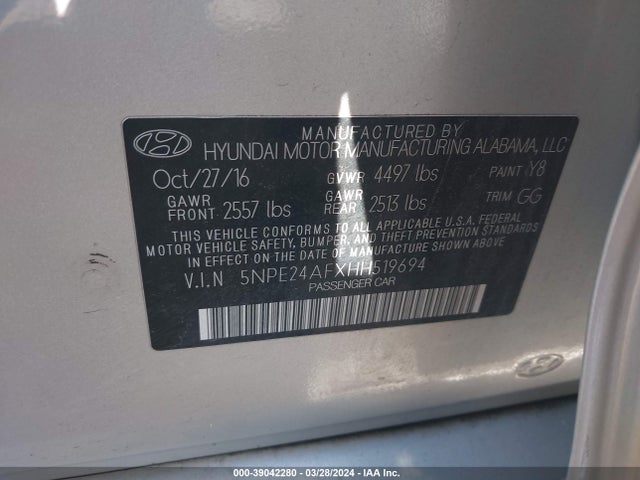 Hyundai Sonata 2017 5NPE24AFXHH519694 Image 9