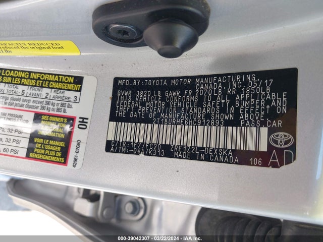 Toyota COROLLA SE 2017 2T1BURHE6HC912893 Image 9