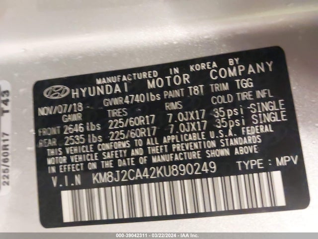 Hyundai TUCSON SE 2019 KM8J2CA42KU890249 Image 9
