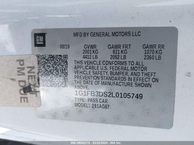 1G1FB3DS2L0105749 Chevrolet Camaro Rwd  1lt