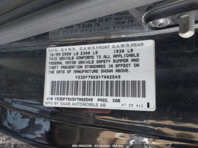 2000 SAAB 9-3 YS3DF75K5Y7002549 Photo 8