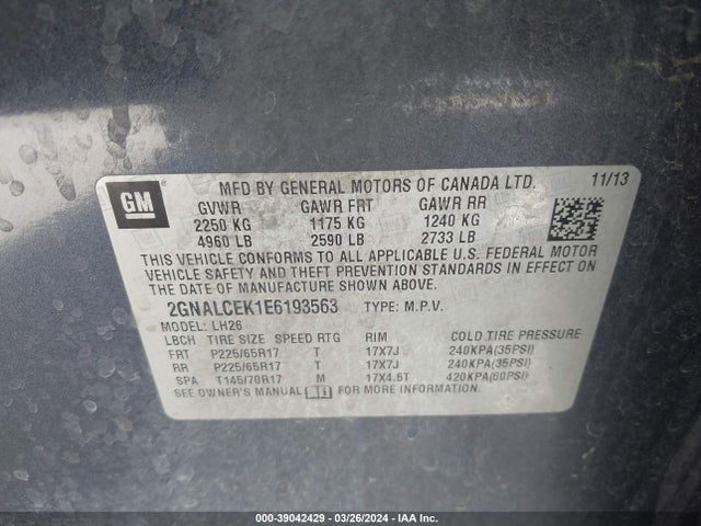 Chevrolet Equinox 2lt 2014 2GNALCEK1E6193563 Image 9