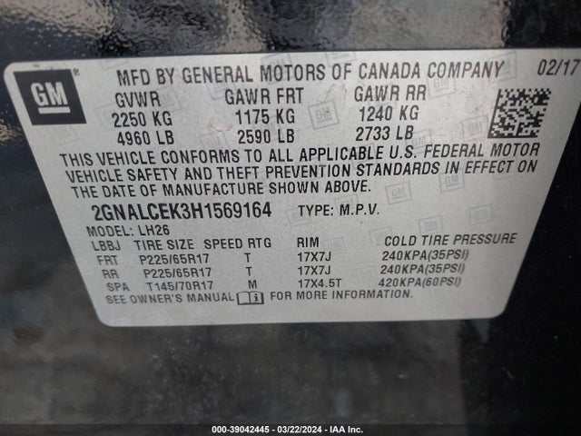 Chevrolet EQUINOX LT 2017 2GNALCEK3H1569164 Image 9