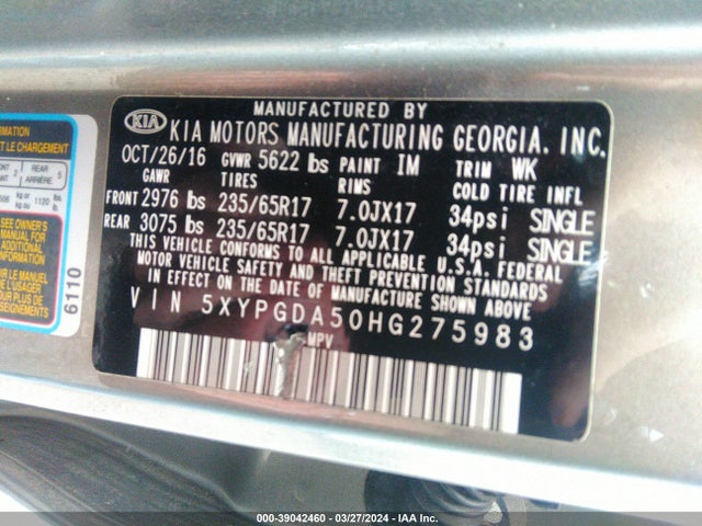 KIA Sorento 3.3l Lx 2017 5XYPGDA50HG275983 Image 9