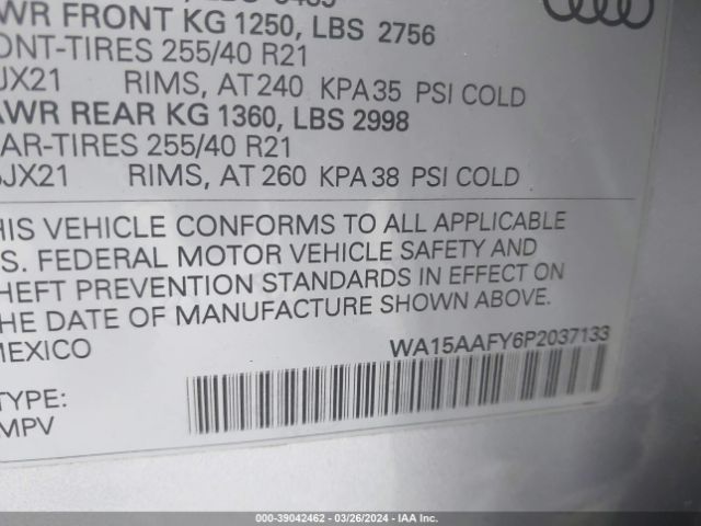 WA15AAFY6P2037133 Audi Q5 Sportback Premium Plus 45 Tfsi S Line Quattro S Tronic