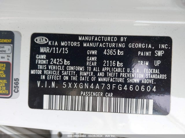 KIA OPTIMA EX 2015 5XXGN4A73FG460604 Image 9