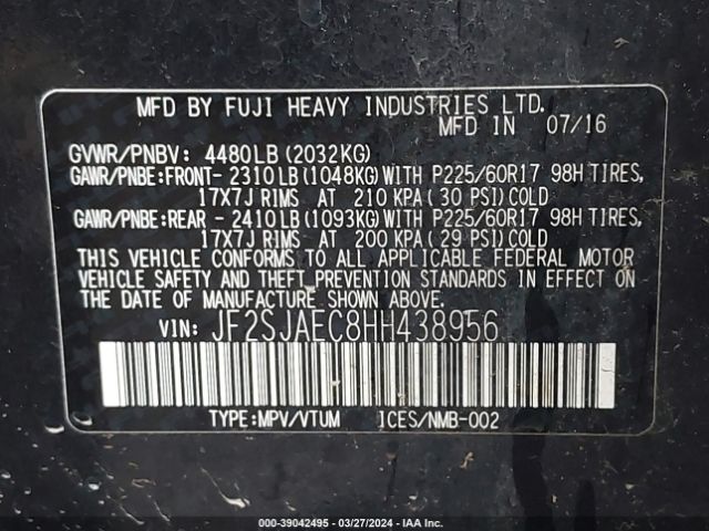 JF2SJAEC8HH438956 Subaru Forester 2.5i Premium