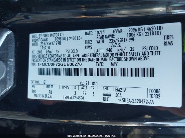 Ford ESCAPE S 2016 1FMCU0F72GUB30270 Image 9