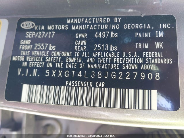 KIA Optima Lx 2018 5XXGT4L38JG227908 Image 9