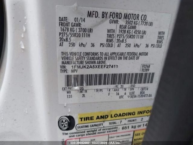 1FMJK2A5XEEF27411 Ford Expedition El Limited