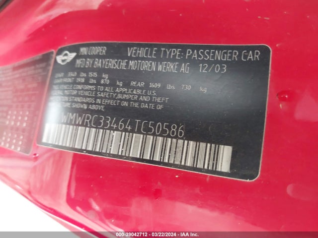 2004 MINI COOPER WMWRC33464TC50586 Photo 8