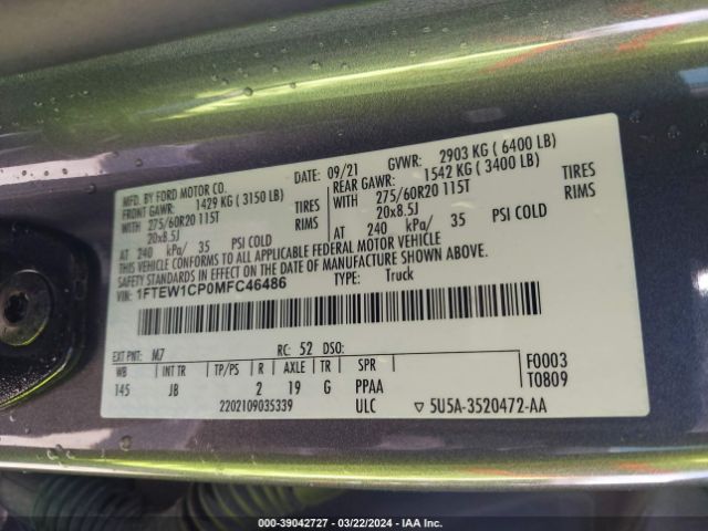 1FTEW1CP0MFC46486 Ford F-150 Xl
