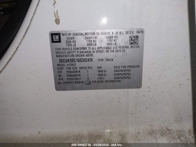 Chevrolet Silverado 1500 2lz 2016 3GCUKSEC1GG302476 Image 9