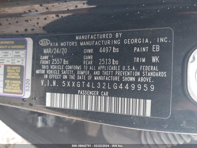 KIA Optima S 2020 5XXGT4L32LG449959 Image 9