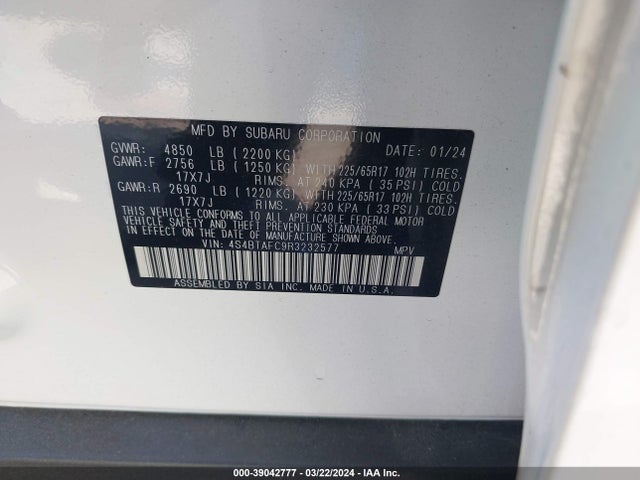 Subaru Outback Premium 2024 4S4BTAFC9R3232577 Image 9