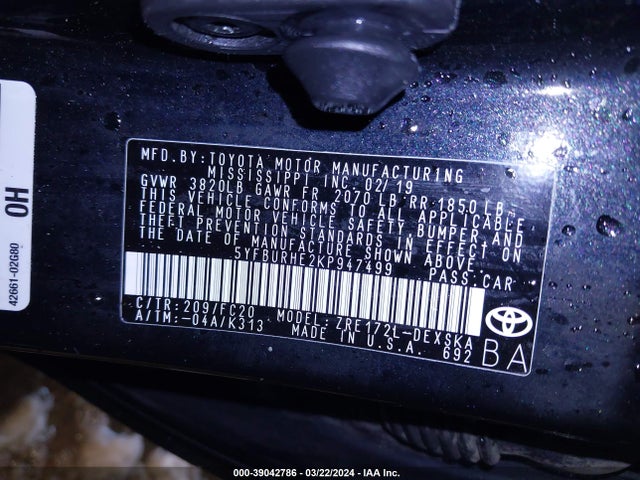 Toyota COROLLA SE 2019 5YFBURHE2KP947499 Image 9