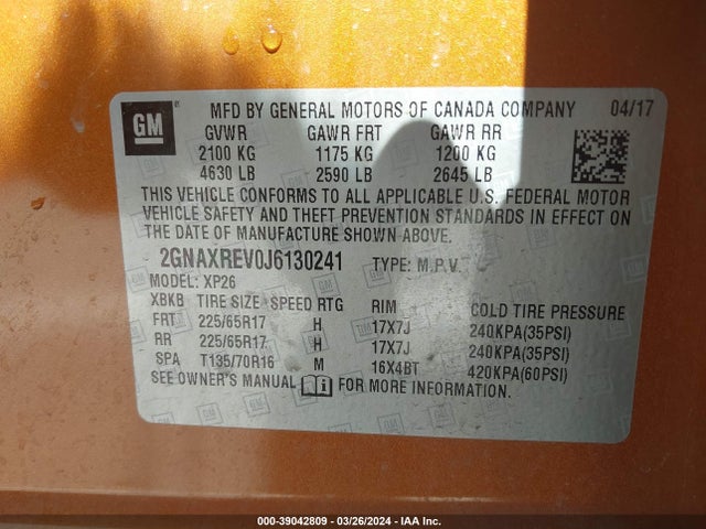 Chevrolet EQUINOX LS 2018 2GNAXREV0J6130241 Image 9