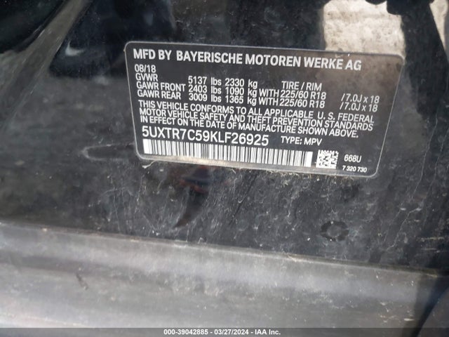 BMW X3 Sdrive30i 2019 5UXTR7C59KLF26925 Image 9