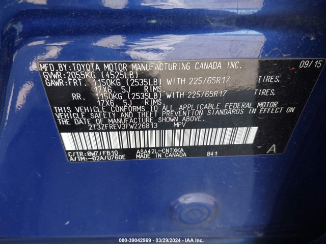 Toyota RAV4 LE 2015 2T3ZFREV3FW226813 Image 9