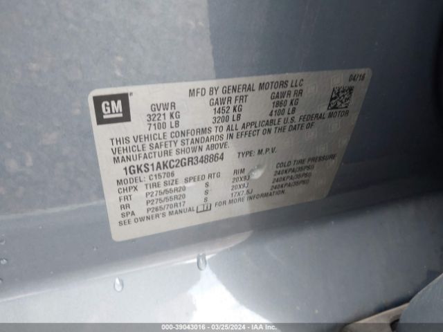 1GKS1AKC2GR348864 GMC YUKON SLE