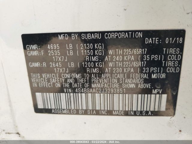 4S4BSAAC2J3293851 Subaru Outback 2.5i