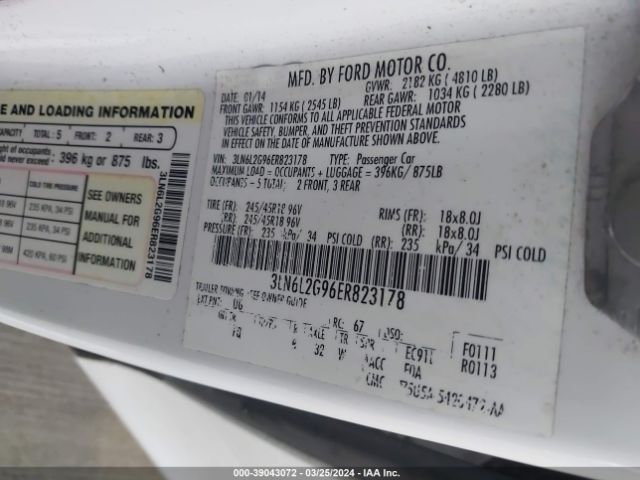 3LN6L2G96ER823178 Lincoln MKZ