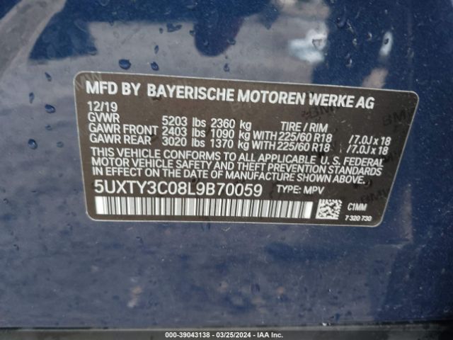 5UXTY3C08L9B70059 BMW X3 Sdrive30i