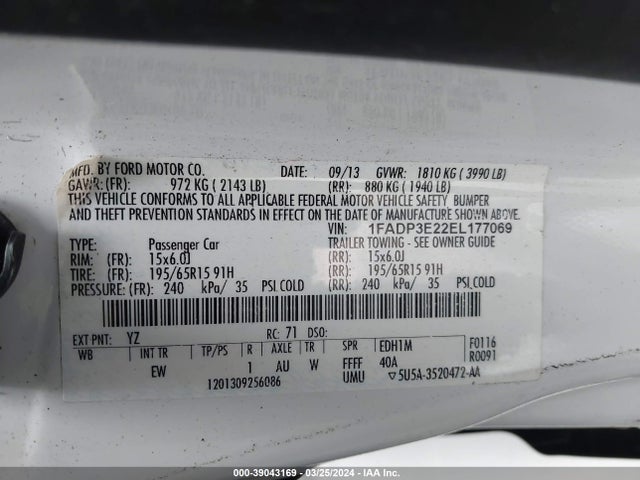 Ford FOCUS S 2014 1FADP3E22EL177069 Image 9