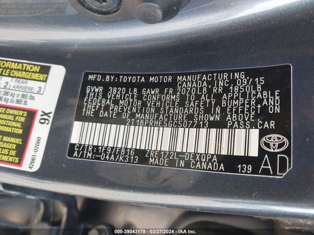Toyota Corolla Le Eco 2016 2T1BPRHE5GC507713 Image 9