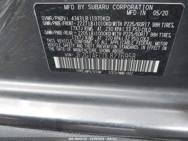 Subaru Crosstrek Premium 2020 JF2GTAEC0L8276958 Image 9