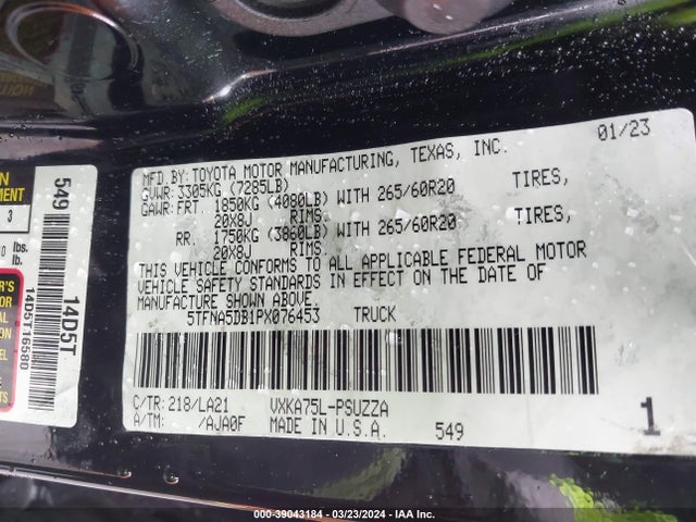 Toyota Tundra Platinum 2023 5TFNA5DB1PX076453 Image 9