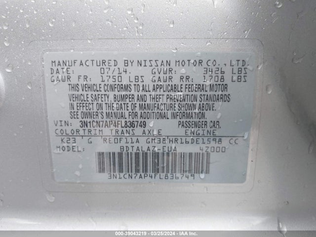 Nissan Versa 1.6 S+ 2015 3N1CN7AP4FL836749 Image 9