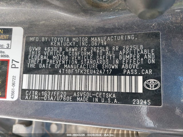 Toyota CAMRY SE 2014 4T1BF1FK2EU424717 Image 9