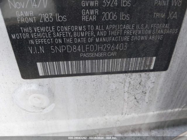 5NPD84LF0JH296403 Hyundai Elantra Sel/value/limited