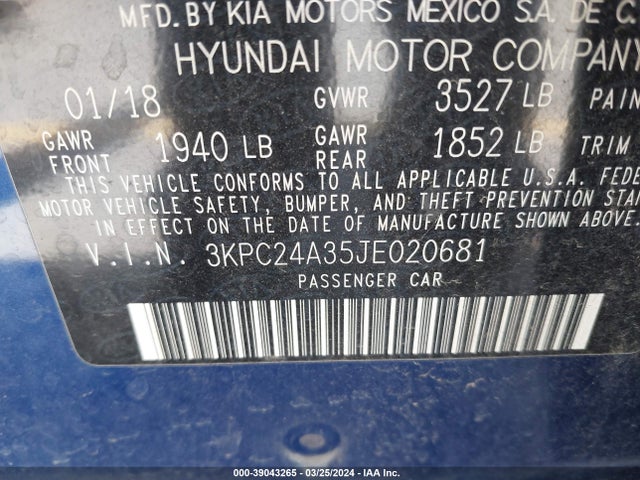 Hyundai Accent Sel 2018 3KPC24A35JE020681 Image 9
