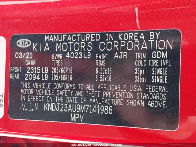 KNDJ23AU9M7141986 KIA Soul Lx/x Line/s
