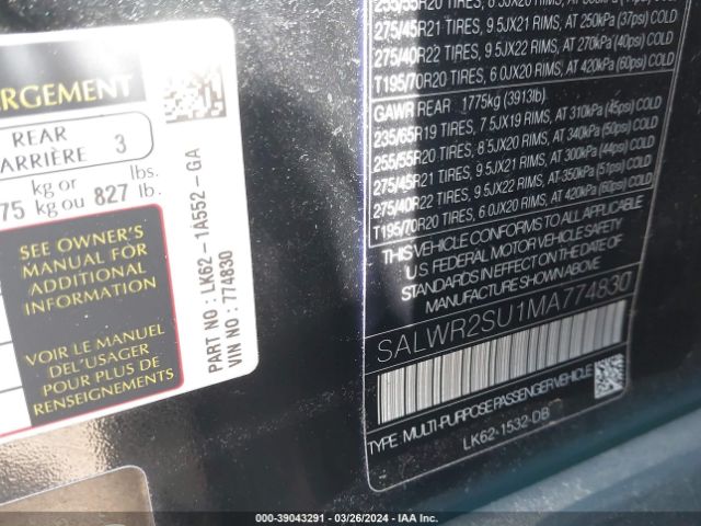 SALWR2SU1MA774830 Land Rover Range Rover Sport Hse Silver Edition Mhev