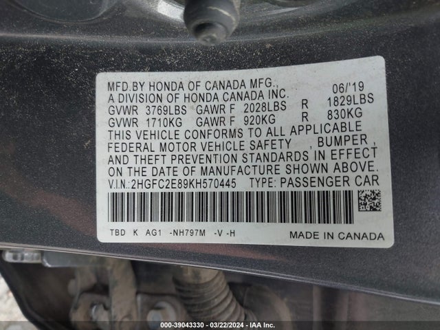 Honda Civic Sport 2019 2HGFC2E89KH570445 Image 9
