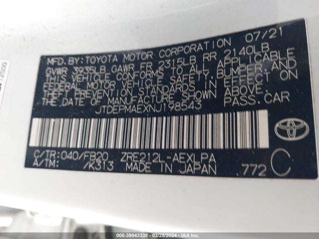 Toyota COROLLA LE 2022 JTDEPMAEXNJ198543 Image 9