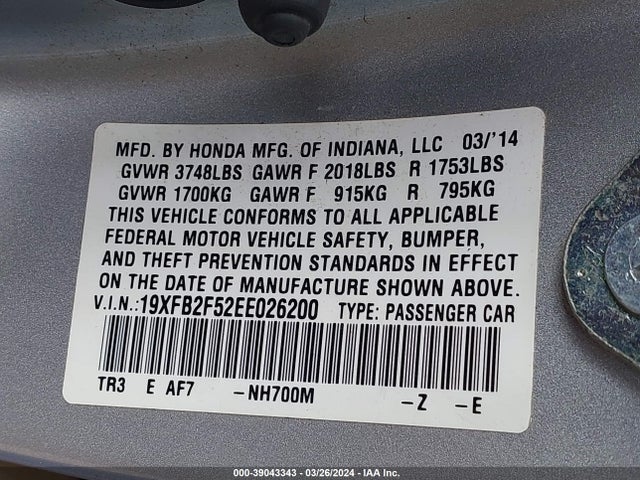 Honda Civic Lx 2014 19XFB2F52EE026200 Image 9