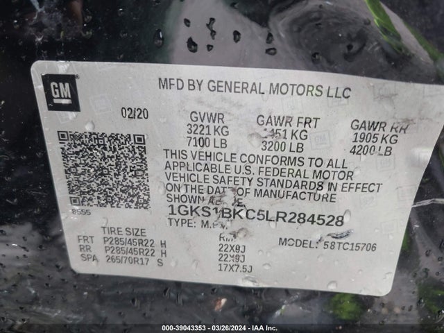 1GKS1BKC5LR284528 GMC Yukon 2wd Slt