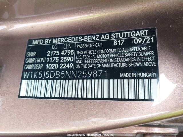 W1K5J5DB5NN259871 Mercedes-Benz Amg Cla 45 4matic