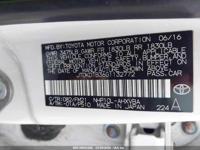 Toyota PRIUS C 2016 JTDKDTB36G1132772 Image 9