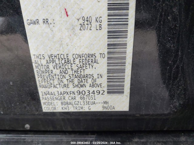 Nissan Altima 2.5 S 2015 1N4AL3APXFN903492 Image 9