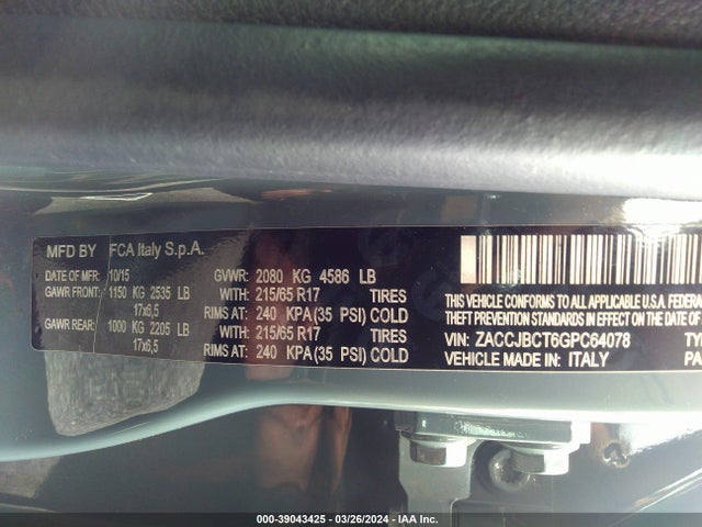 Jeep Renegade Trailhawk 2016 ZACCJBCT6GPC64078 Image 9