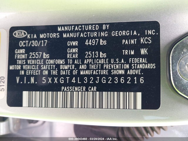 KIA Optima Lx 2018 5XXGT4L32JG236216 Image 9