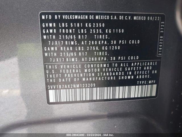 3VV1B7AX2NM123209 Volkswagen Tiguan 2.0t S